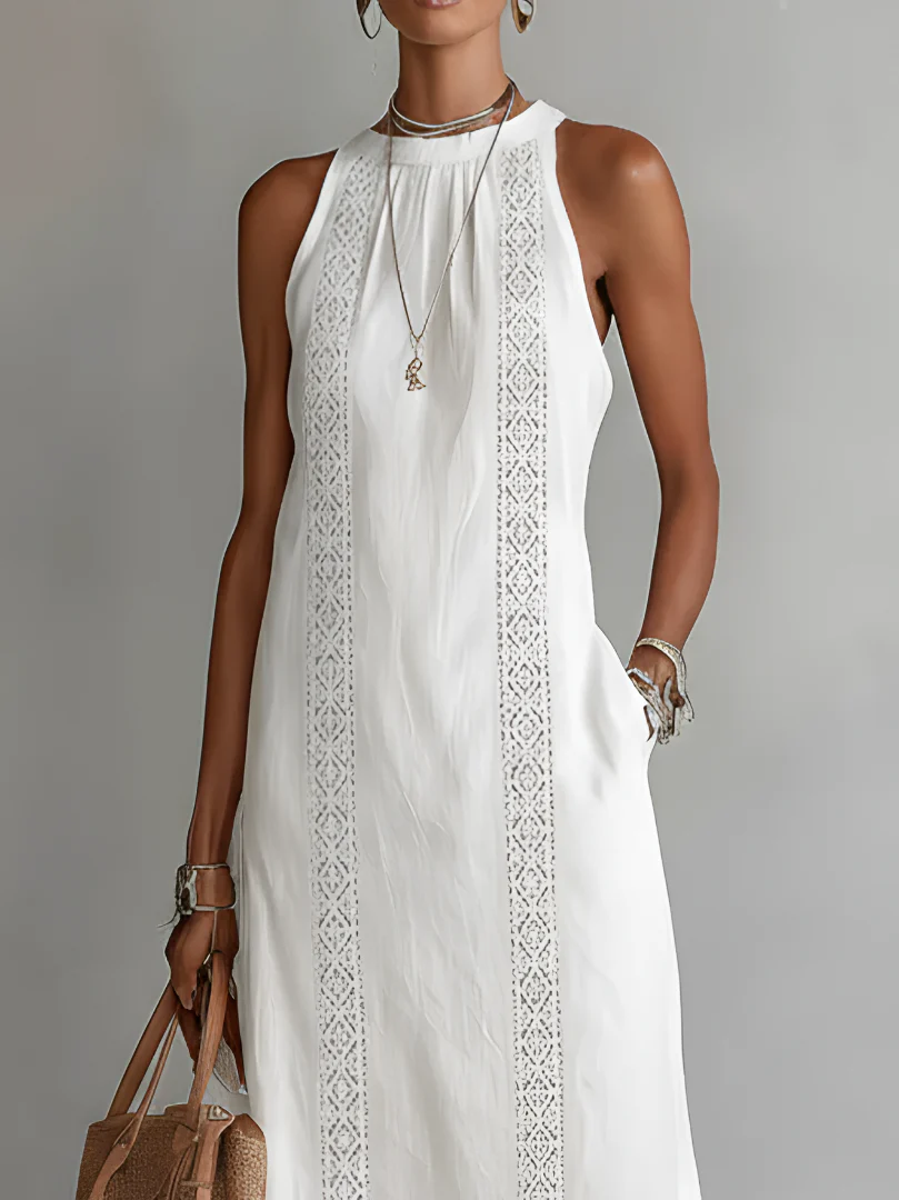 Alana | Vestido midi de lino con cuello Mao